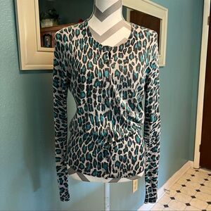 Lucky Brand Gray and Turquoise Leopard print Cardigan